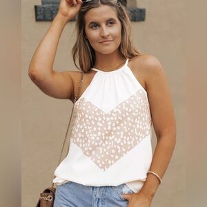 Stylish Women's Halter Top - Cream and Tan